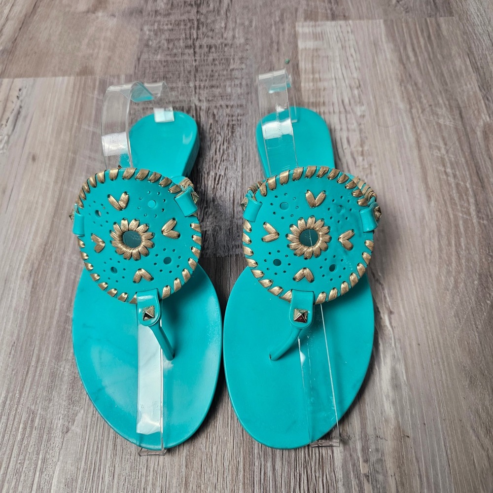 Jack Rogers Womens Georgica Jelly Sandals 8 Turquoise Gold Preppy Coastal